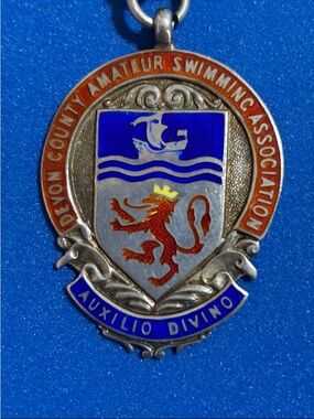 Swim Medal Pendant - Blue and Red Enamel Crest on 18" necklace